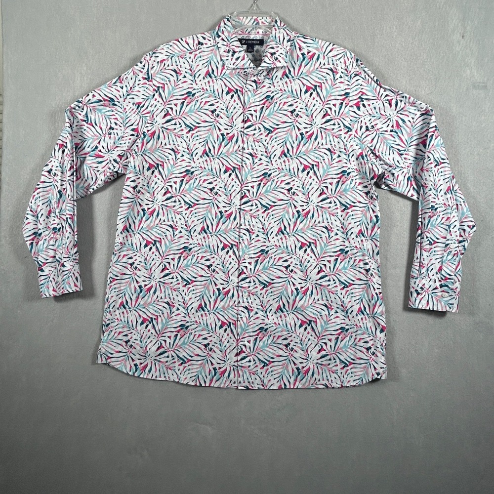 Cremieux Mens XL Tropical Palm Leaf Print Cotton Long Sleeve Button Down Shirt